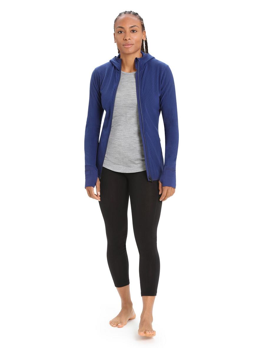 Vestes Icebreaker RealFleece™ Merino Descender Long Sleeve Zip Hood Femme Bleu Royal Bleu Marine | FR 1646ILHS